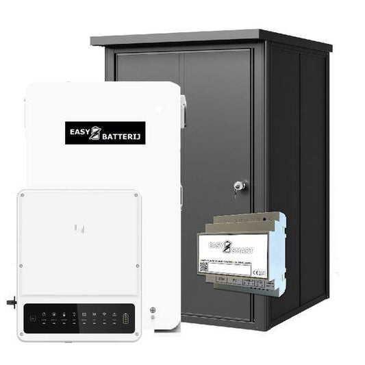 Collection of electronic devices with 'Easy Batterij' branding on a white background